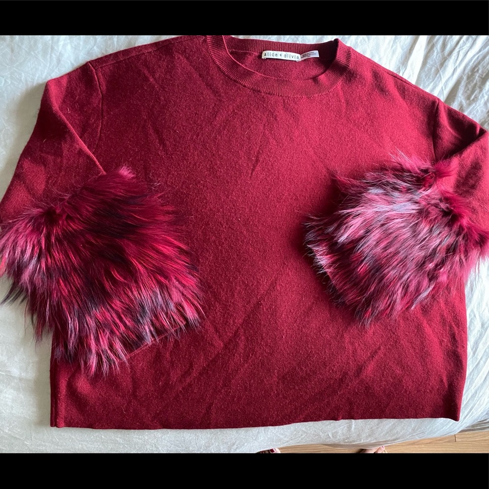 Alice + Olivia round neck real fox fur sleeves